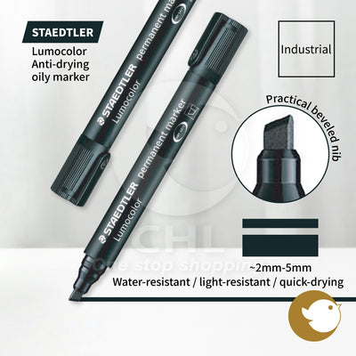 STAEDTLER Lumocolor anti-drying oily marker pen for industrial use, oily pen, water-resistant, light-resistant, quick-drying, practical beveled pen tip, black