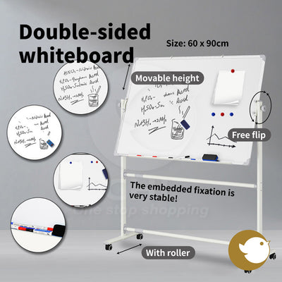 Double-sided magnetic whiteboard, free flip, with wheels, movable height, rotating frame, embedded and fixed, suitable for tutoring, school, office, meeting