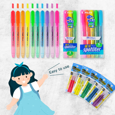 Pilot Spotliter water-based highlighter three-color set five-color set rich colors refill 3 bags refill type water-based highlighter