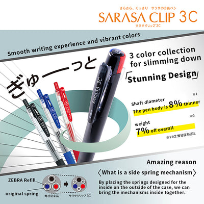 ZEBRA SARASA CLIP 3C 0.4 0.5 mm 3-color gel pen ballpoint pen Japanese textured stationery