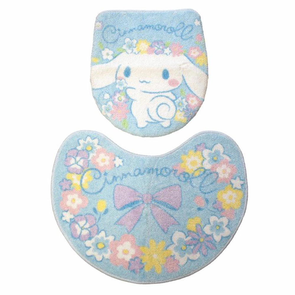 Sanrio toilet seat cover and floor mat 2-piece set Hello Kitty Cinnamoroll mat anti-slip carpet home cute warm