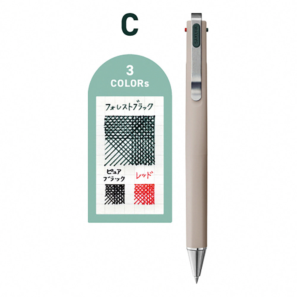 SAKURA Ballsign ID 3C 0.4mm 3-color neutral ballpoint pen mint color, grey cloth color, pure black, night black, forest black