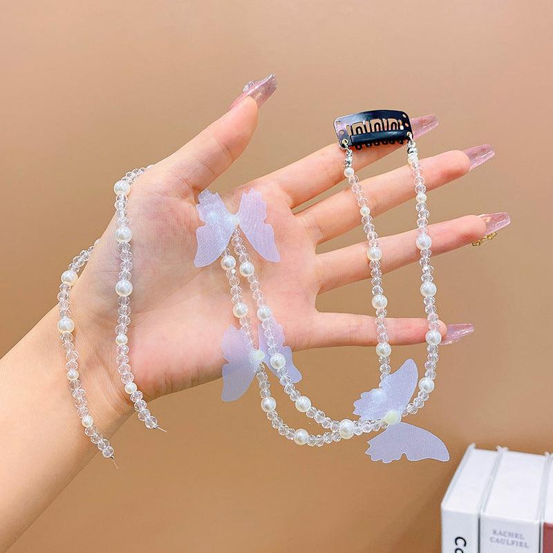 Colored flower bow Braided hair chain Pearl hair accessories chain Pearl braided tassels Braided hair band Popular items Braided hair headdress - CHL-STORE