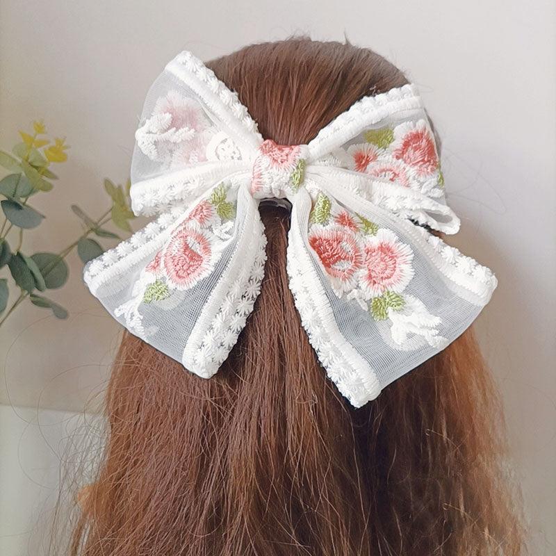 CHL-STORE Exquisite Lace Bow Ponytail Clip Beige