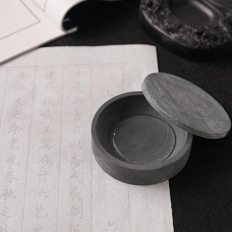 Ink Sea Rib Round Inkstone with Cover-4 Inch Simple Plain Surface Calligraphy Ink Grinding Ink Painting Easy to Carry NP-090058 - CHL-STORE