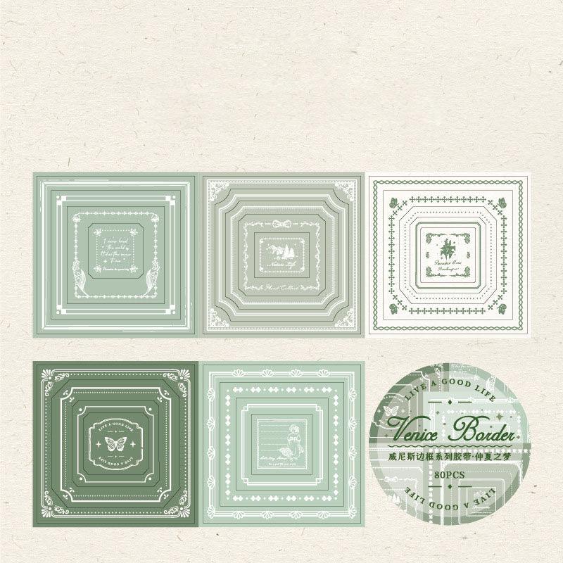 Twilight Tape Venetian Frame Series Roman Style Pocket Decoration Materials 6 Types 80 Pieces White Kraft Paper Frame Hollow Pocket Material Background Base DIY Collage - CHL-STORE