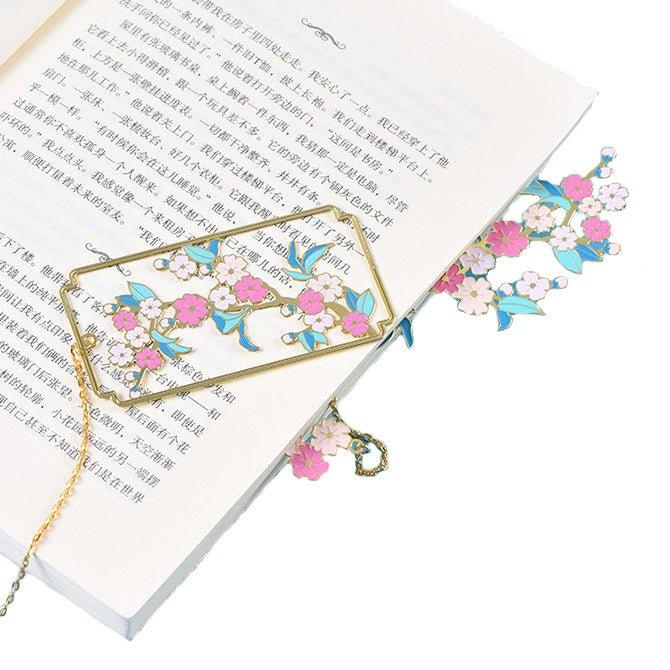 Exquisite Electroplated Brass Bookmarks with Pink Cherry Blossom Tassels –  CHL-STORE