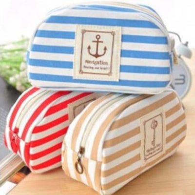 Korean Style Creative Student Navy Fashion Stripe Multifunctional Large Storage Canvas Pencil Case Stationery Bag NP-H7TAF-158 - CHL-STORE