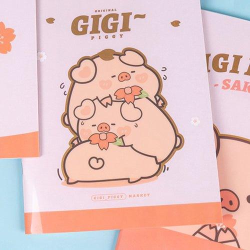 Maihe 16K saddle stitch book pink color Jiji pig cherry blossom series notebook notepad four random shipments NP-030066 - CHL-STORE