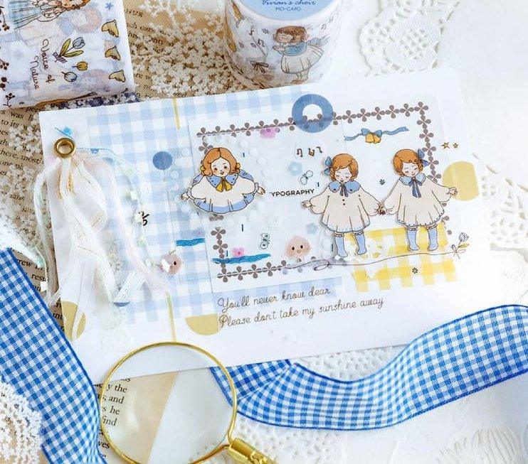 Momo and paper tape Ode to joy Annie's little angel series Hand-painted paper tape Illustration paper tape Hand account decoration Illustration flower fairy Angel Choir Bear girl - CHL-STORE
