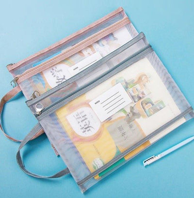 Portable Double Layer Document Mesh Bag A4 Storage Bag - CHL-STORE