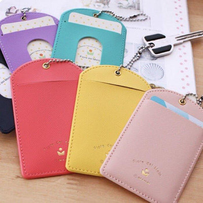 Simple Candy Color Leather Card Holder ID Holder Easy Card Holder Casual Storage Clip Key Ring NP-H7TAF-904 - CHL-STORE