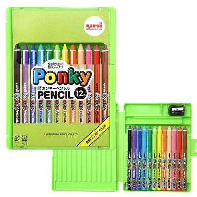 UNI Ponky color pencil crayon 12 color group with pencil sharpener - CHL-STORE