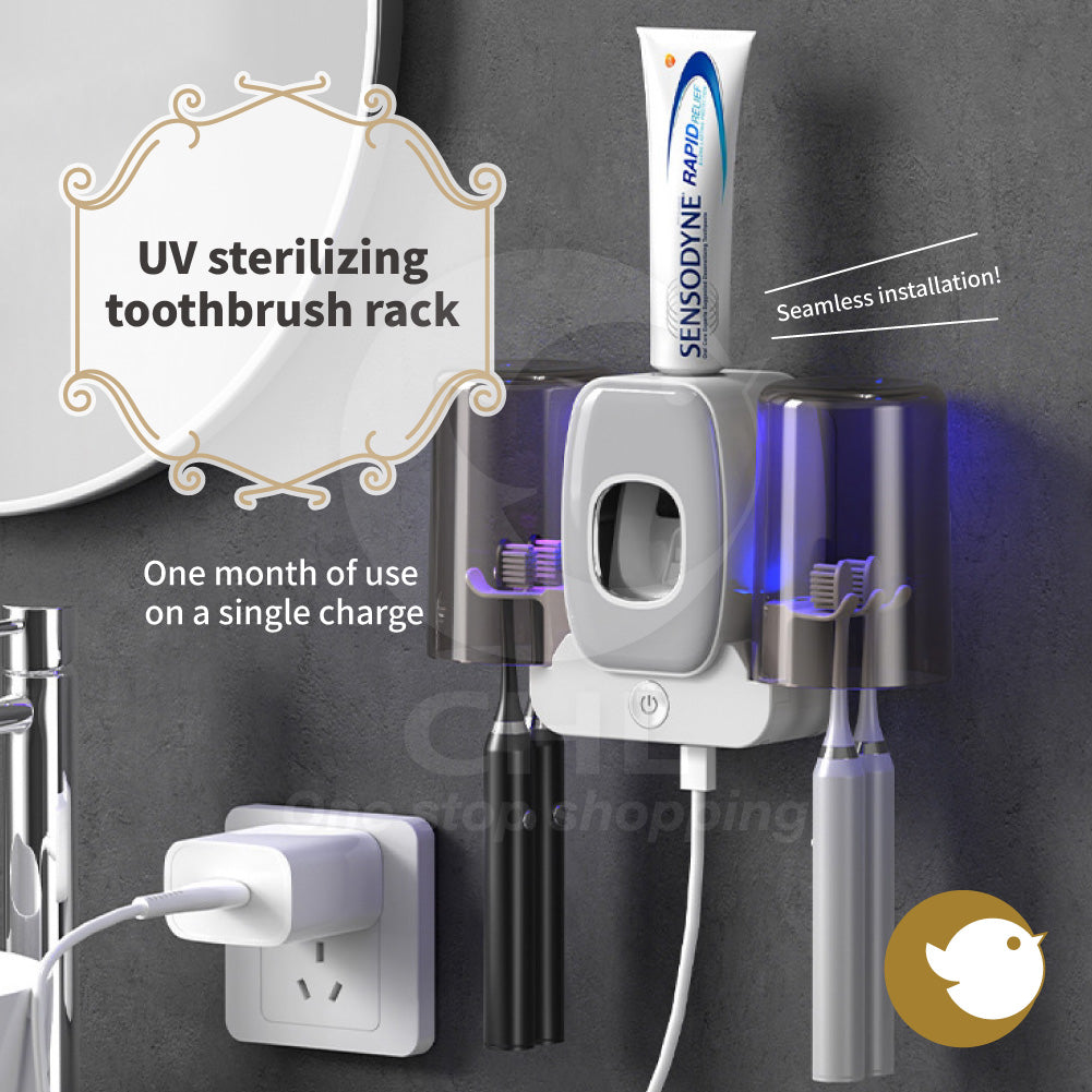UV Sterilization Toothbrush Holder | Wall-Mounted, Punch-Free | Toothpaste Dispenser & Long Battery Life