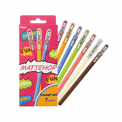 Pentel Mattehop colorful high-color pens, sweet colors, 1.0mm, 7-pack, matte color, deep and vivid, pocket card, photo