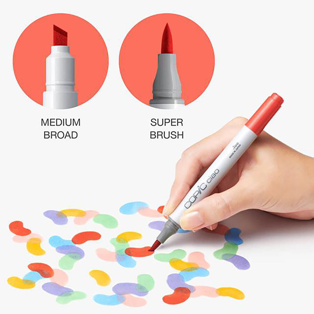 COPIC CIAO double-ended marker pen, alcohol marker pen, rich colors, less ink usage, fine tip, medium oblique square tip, soft and slim