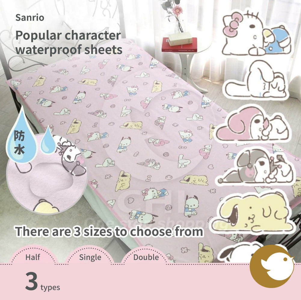 Sanrio Popular Character Waterproof Sheets 3 Sizes Menstruation Safe Sleep Anti-dust Mites Waterproof Processing Cleaning Co-branded No Penetration from Dirt Simple Installation