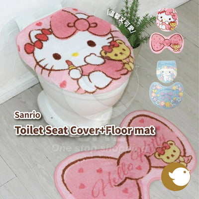 Sanrio toilet seat cover and floor mat 2-piece set Hello Kitty Cinnamoroll mat anti-slip carpet home cute warm