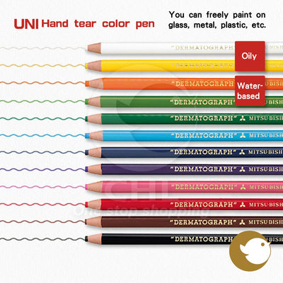 UNI hand-torn color pen paper roll crayon 12 into oil / water-based K7600 K7610 12 colors pull line free sharpening pencil glass metal plastic painting