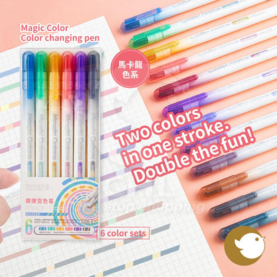 Magic Color Erasable Color Changing Pen Fluorescent Pen Macaron Color Series 6 Color Set Children Student Office Notebook Notebook Draw Key Points Multi-color Matching