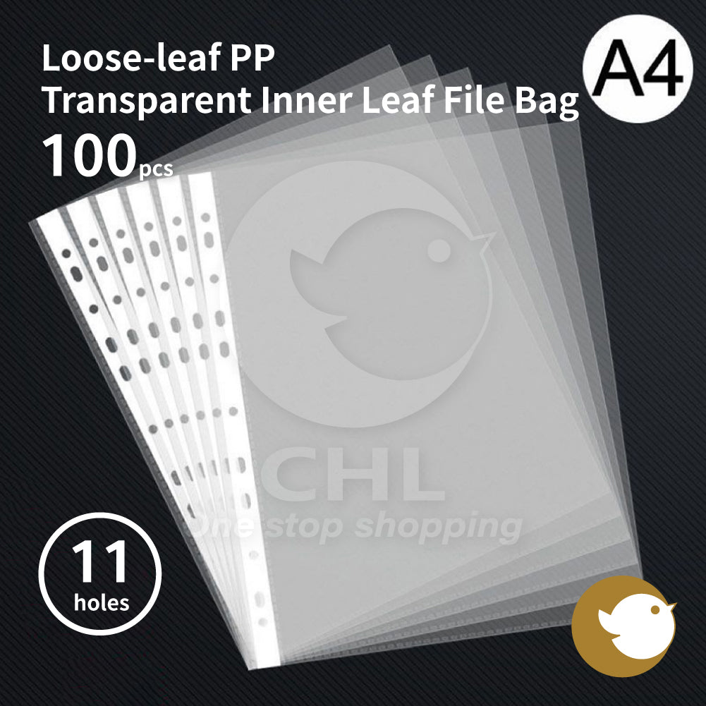 Transparent loose-leaf inner bag A4 100-pack 11-hole universal bag White-edged inner pages Document protective sleeve PP transparent material Information Documents Report Storage Office