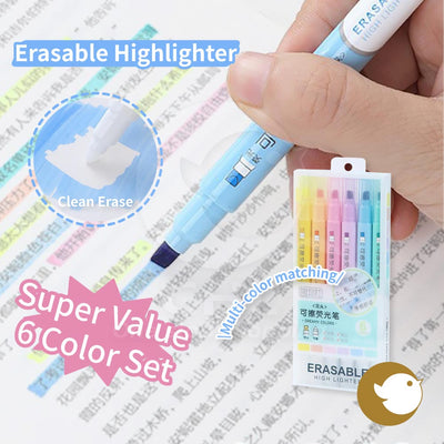 Erasable fluorescent pen, notebook pen, 6 color set, student, office, note, notebook, clean erase, eraser pen, friction pen, magic eraser pen, soft color, easy to erase and draw