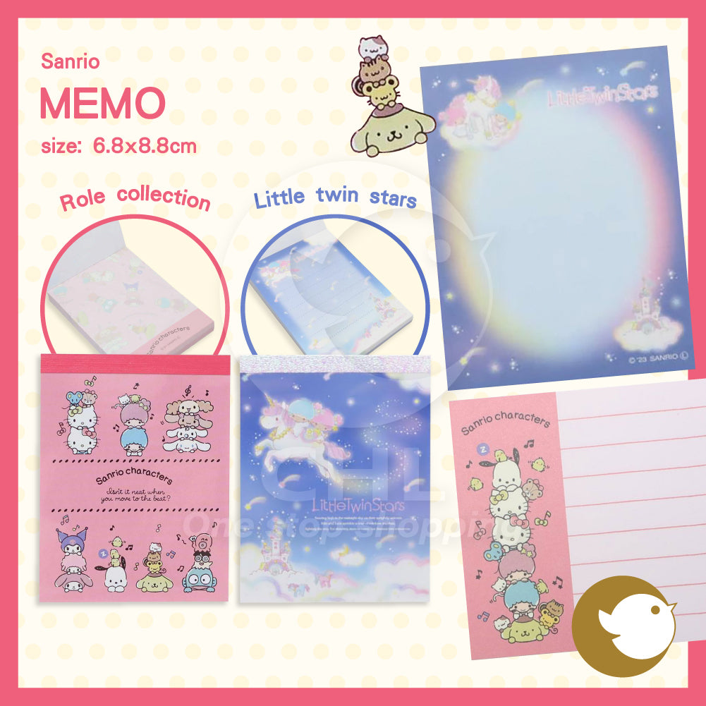 Sanrio popular characters MEMO character collection Little twin stars Hello Kitty Pom Pom Purin Take it with you Note paper