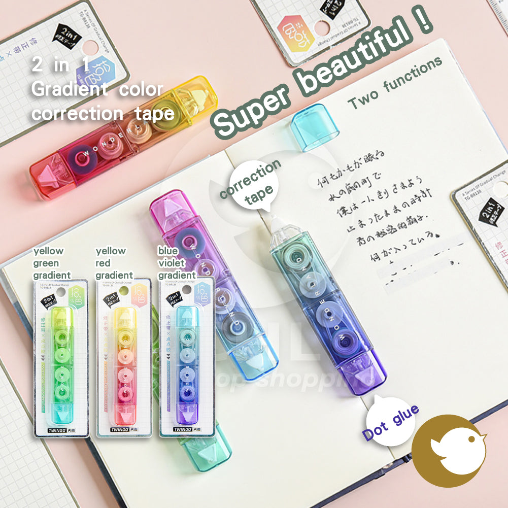 2-in-1 Gradient Color Correction Tape, Super Beautiful Gradient, Dot Dot Glue, Instant Tape, Yellow-Green Gradient, Yellow-Red Gradient, Blue-Purple Gradient, Student, Office, Texture, Translucent, Dreamy