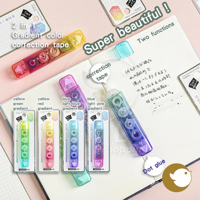 2-in-1 Gradient Color Correction Tape, Super Beautiful Gradient, Dot Dot Glue, Instant Tape, Yellow-Green Gradient, Yellow-Red Gradient, Blue-Purple Gradient, Student, Office, Texture, Translucent, Dreamy