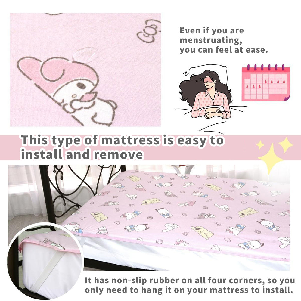 Sanrio Popular Character Waterproof Sheets 3 Sizes Menstruation Safe Sleep Anti-dust Mites Waterproof Processing Cleaning Co-branded No Penetration from Dirt Simple Installation