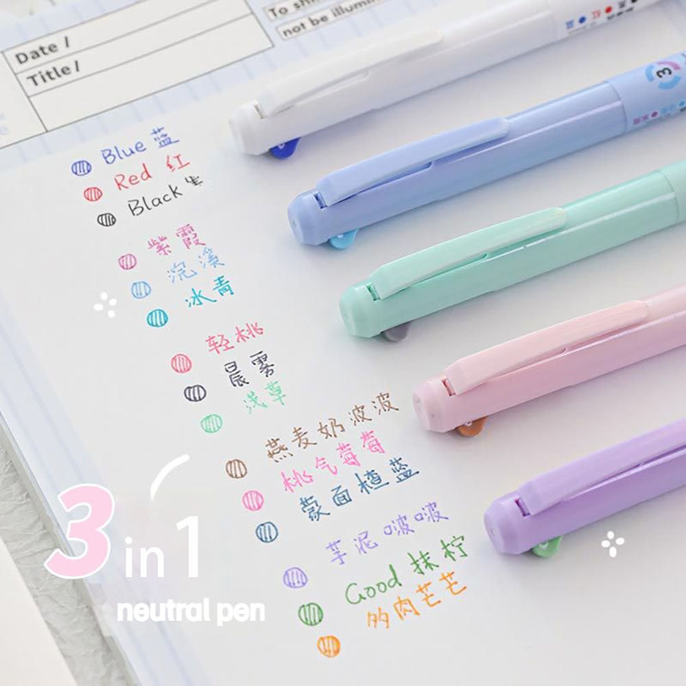 Three-in-one tea series, click gel pen, 0.5mm color notebook pen,  multi-color soft cream color, low saturation, key annotation, study and  office