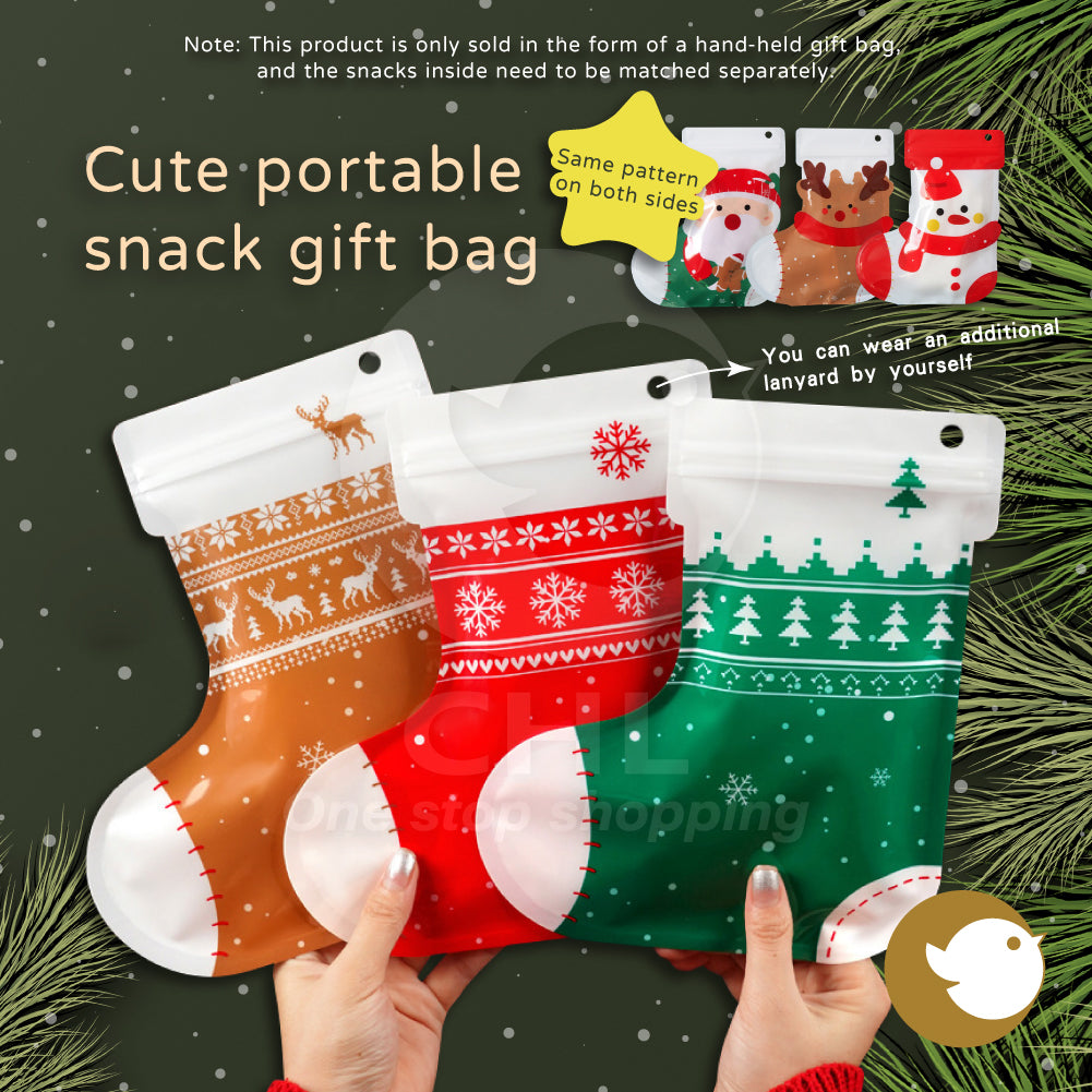 Cute portable snack gift bag with various styles: reindeer, elk, ice crystal, Merry Christmas, Santa Claus, snowman, socks, handbag, bear, rabbit, packaging