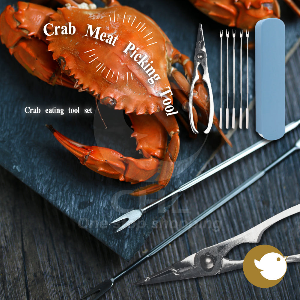 Crab eating tool set, crab meat picking artifact, zinc alloy, crab claws + 5 needles + box, 7-piece set, autumn, winter, autumn and winter, seafood season, easy to peel, easy to carry