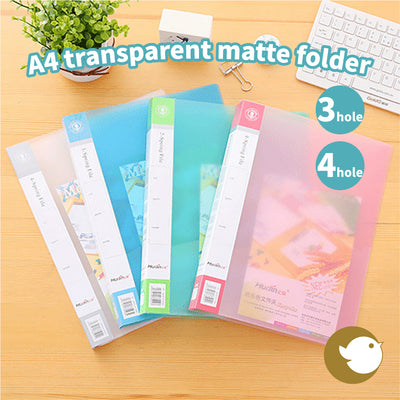 A4 transparent matte folder 3 holes 4 holes frosted binder double-sided sandblasted round folder simple style light color office school student random shipment