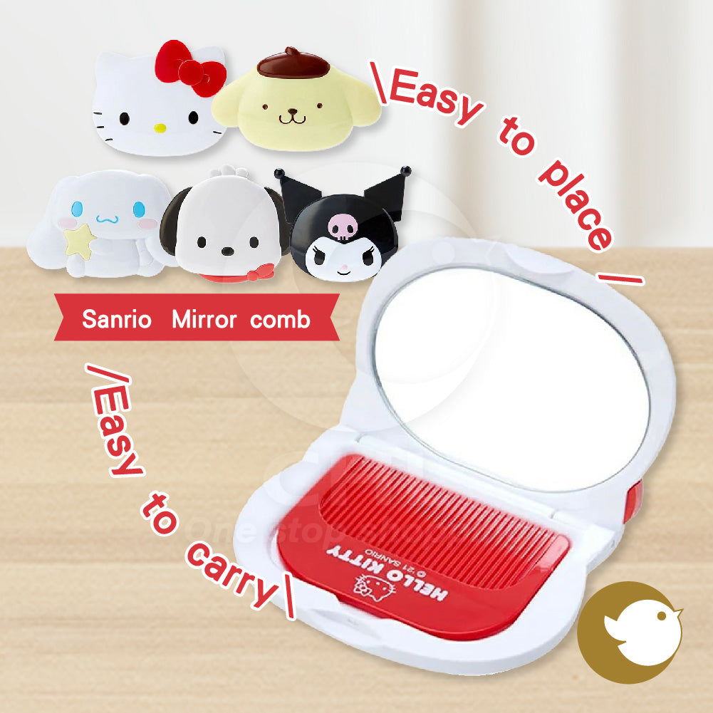 Sanrio Comb and Mirror Set – Hello Kitty, Kuromi & More | 5 Cute Characters | Compact & Portable Grooming Kit