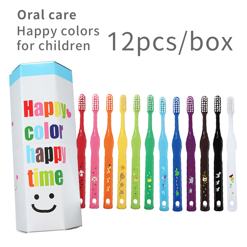 Japan direct delivery children's toothbrush set 12 colors HAPPY COLOR children suitable for children ultra-fine soft bristle brush head multiple colors teeth cleaning toothbrush gift box