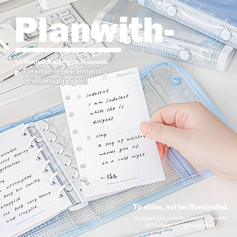Planwith 實用可拆卸 6孔兩用收納活頁本 記事本 多用途收納包 白色/藍色 可當筆盒 便攜記事本 學習記錄 生活用品 多功能文具