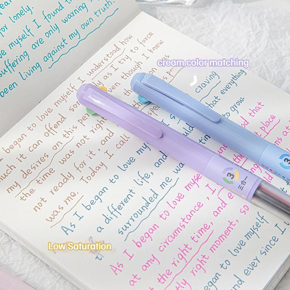 Three-in-one tea series, click gel pen, 0.5mm color notebook pen,  multi-color soft cream color, low saturation, key annotation, study and  office