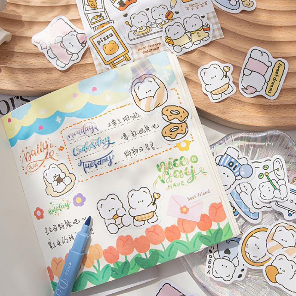 Momo Little Bear Please Be Happy Series Sticker Pack Illustration White Bear Daily Party Shopping and Camping Handbook Material DIY Decoration