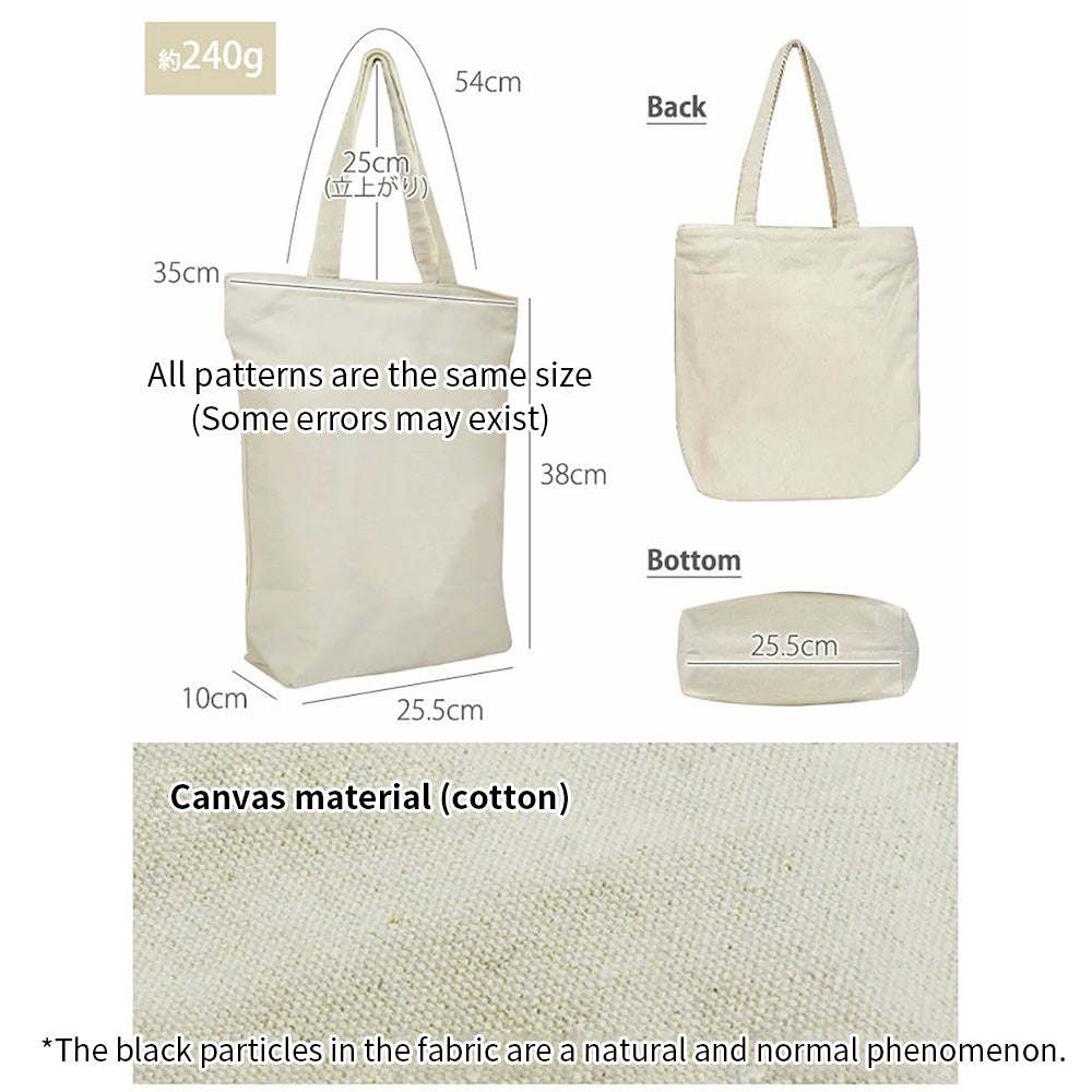 MINTinn Zippered Canvas Tote Bag (Shiba, Cats, Mt. Fuji, Sushi & Onsen Designs)