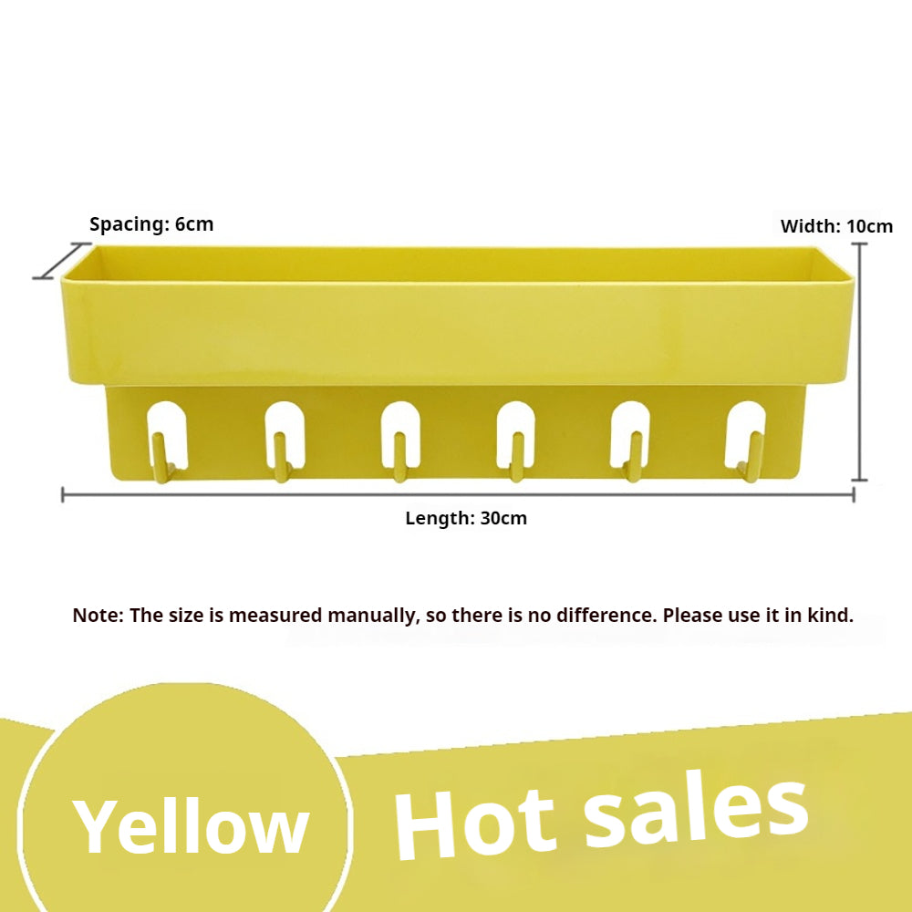 No-punch, traceless storage rack with hooks, simple and practical, easy to organize, neatly arranged, bathroom, home, yellow, dark blue, white