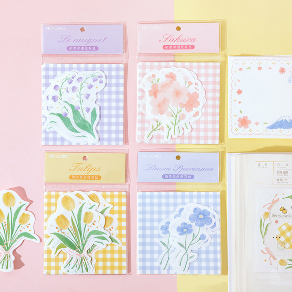 Mo·card Gentle Bloom Series, soft label paper, lily of the valley, blue linen, tulip, cherry blossom, message note paper