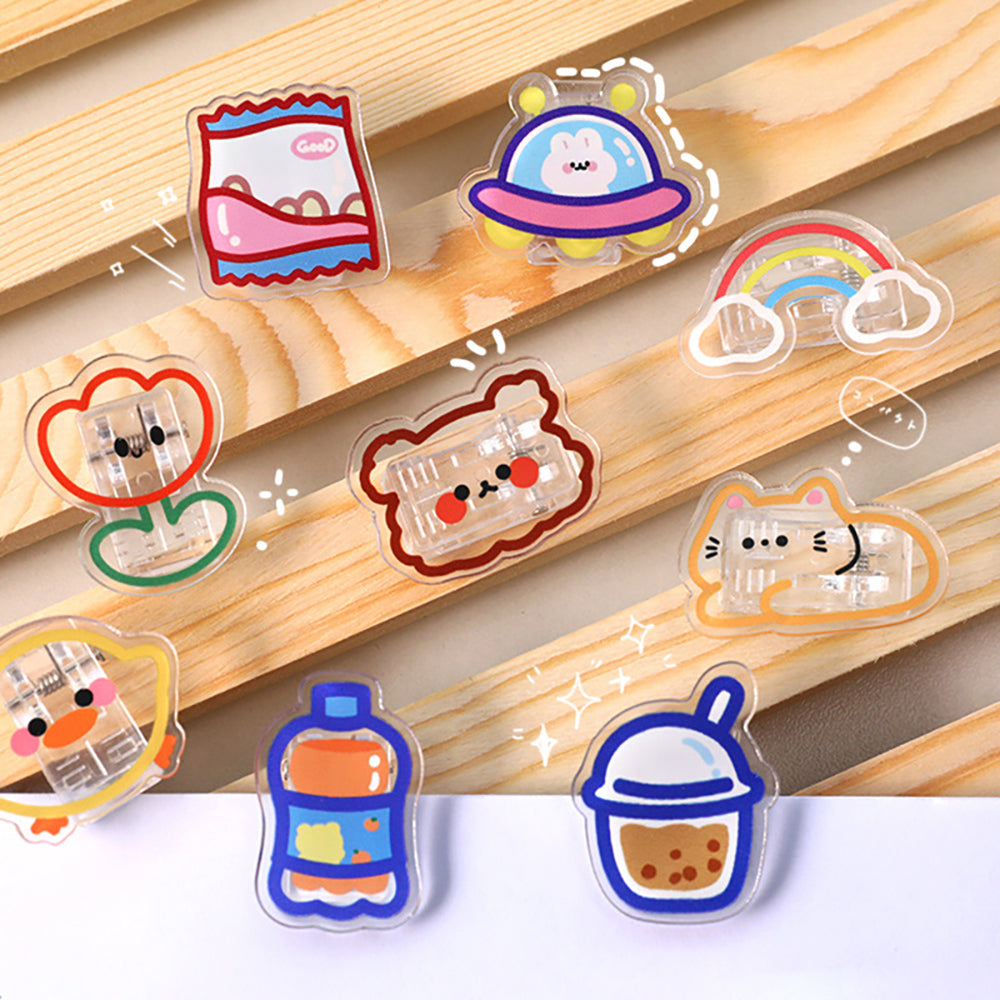 Cute illustration transparent clip transparent acrylic clip fresh cute stationery transparent clip student office food drink small animal test paper information clip