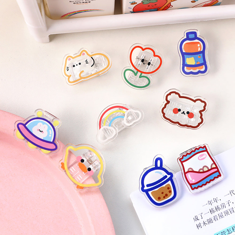 Cute illustration transparent clip transparent acrylic clip fresh cute stationery transparent clip student office food drink small animal test paper information clip