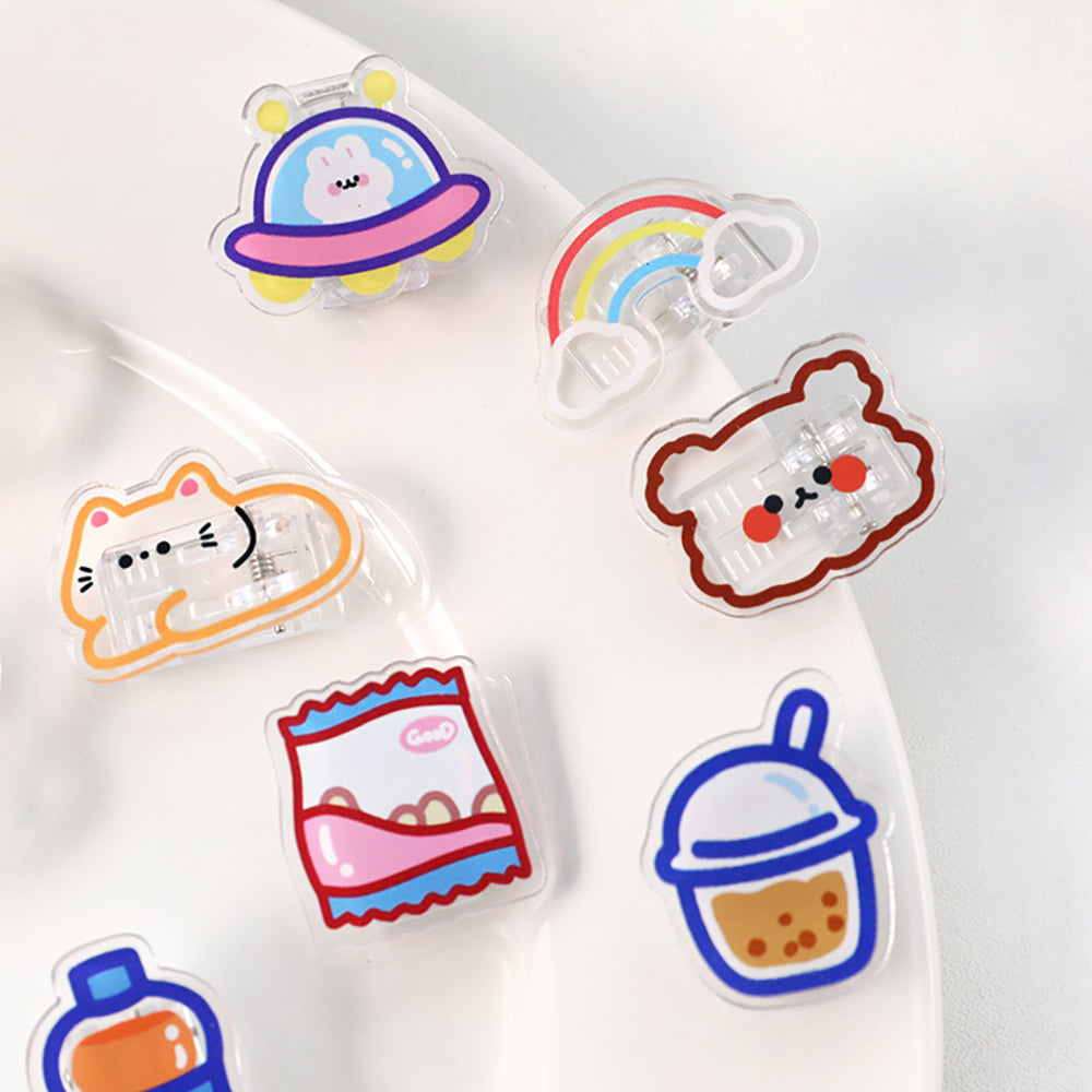 Cute illustration transparent clip transparent acrylic clip fresh cute stationery transparent clip student office food drink small animal test paper information clip