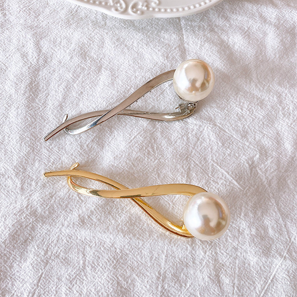 Simple temperament pearl hairpin, headwear, hairpin, clip, duckbill clip, jewelry, hair accessories, pearl, soft curve, gold, silver, texture