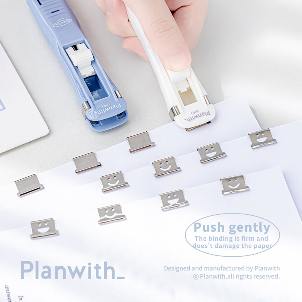 PlanWith Push Series Clip Pusher Fresh and Portable Paper Binding Organizing Push Clip and Clip Pusher Set Smiling Metal Small Clip