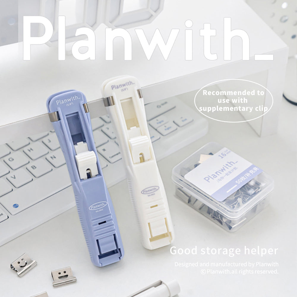 PlanWith Push Series Clip Pusher Fresh and Portable Paper Binding Organizing Push Clip and Clip Pusher Set Smiling Metal Small Clip