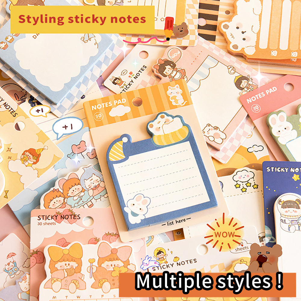 Creative cartoon shaped sticky notes, student office stationery supplies, message stickers ins, cute memo note pad, note pad, shaped note paper, patterns and styles sold randomly