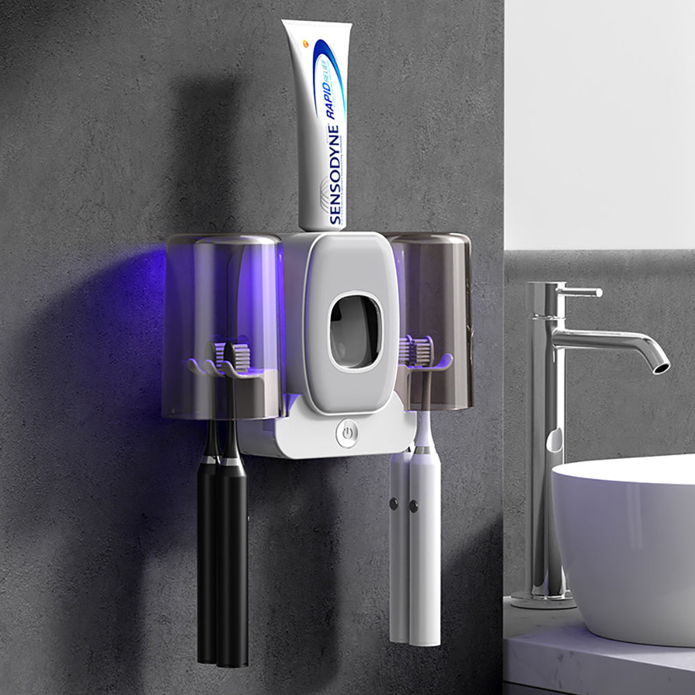 UV Sterilization Toothbrush Holder | Wall-Mounted, Punch-Free | Toothpaste Dispenser & Long Battery Life